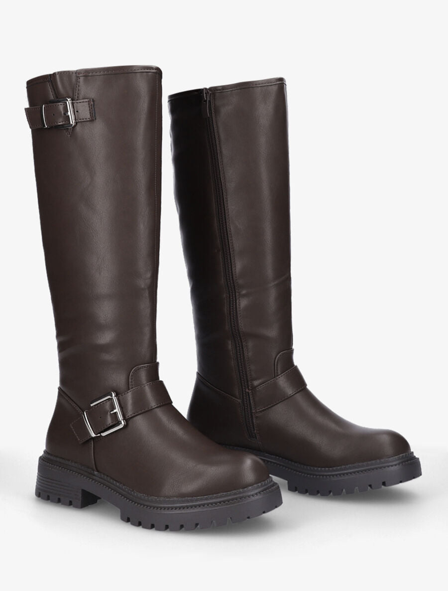 Bottes en simili à semelle crantée - Marron - 4