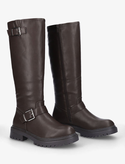 Bottes en simili à semelle crantée - Marron - 4