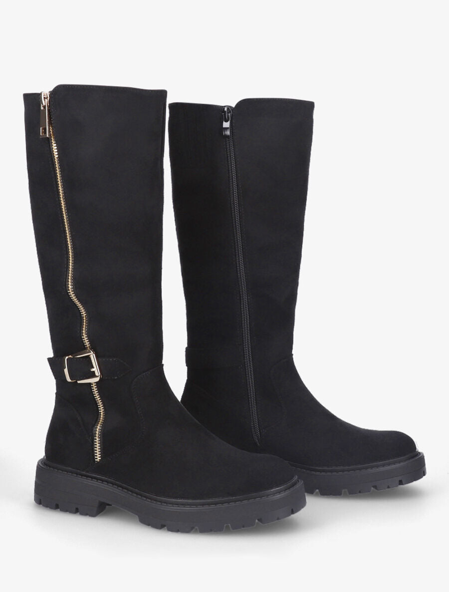 Bottes en suédine à zip et boucle - Noir - 4