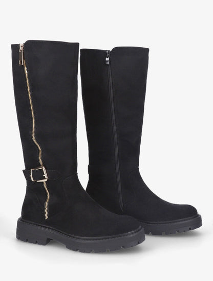 Bottes en suédine à zip et boucle - Noir - 4