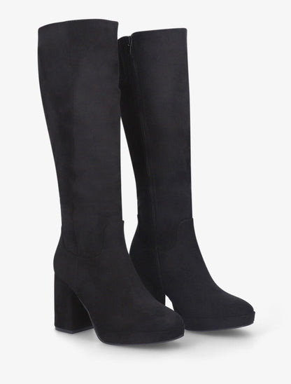 Bottes à talon et plateforme en suédine - Noir - 4