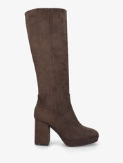 Bottes à talon et plateforme en suédine - Marron - 1
