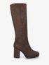 Bottes à talon et plateforme en suédine - Marron - 1