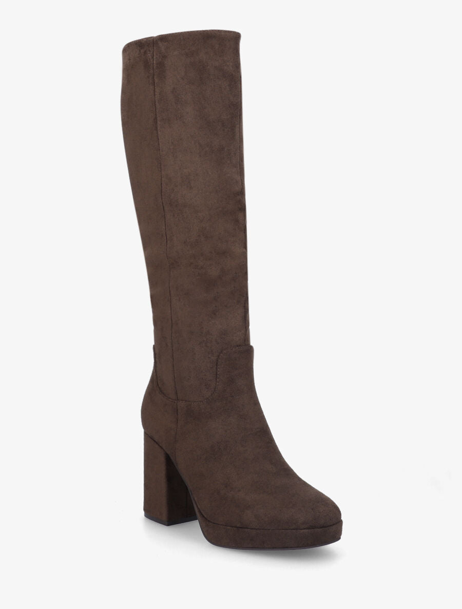 Bottes à talon et plateforme en suédine - Marron - 2