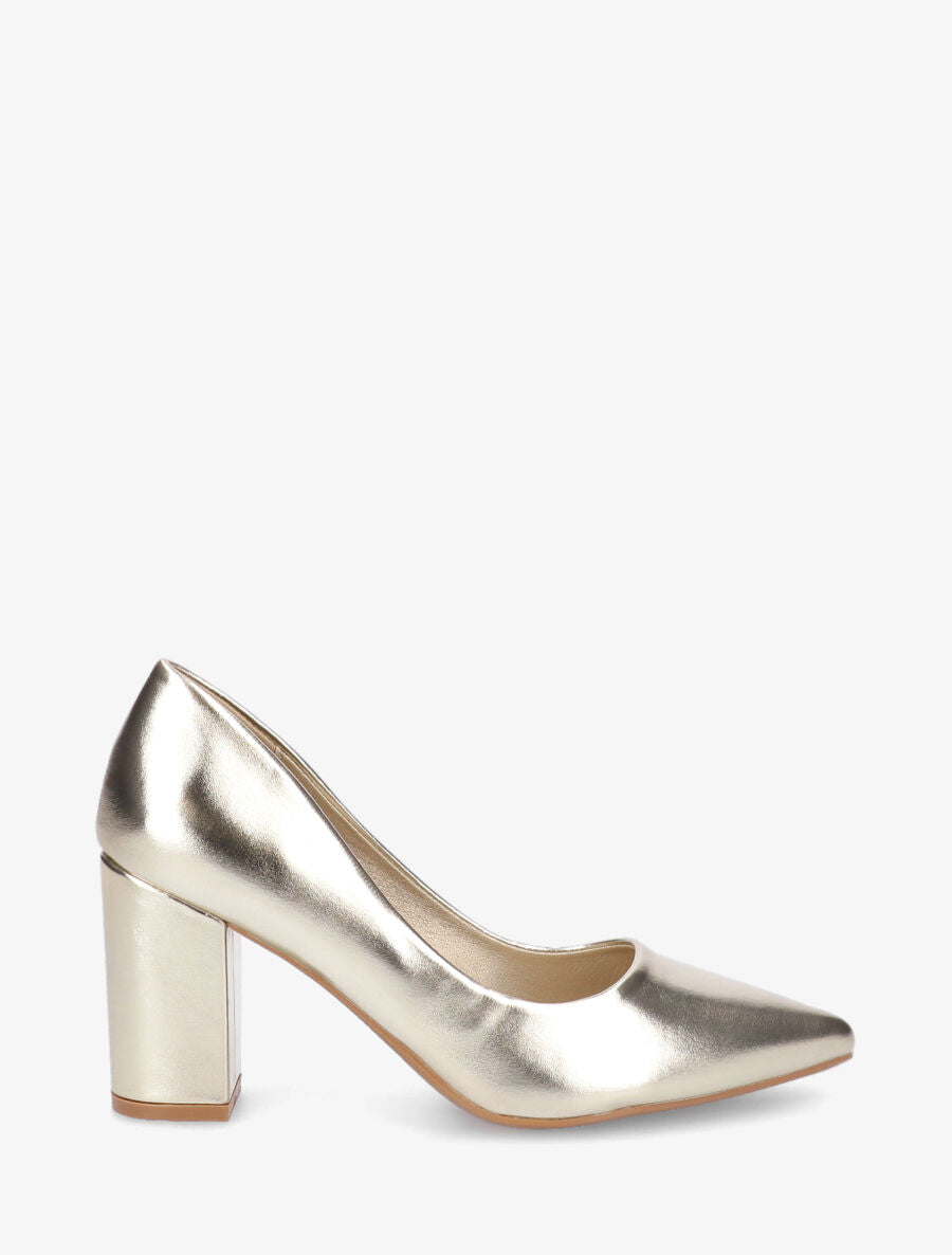 Escarpins pointus talon carré - Or - 1