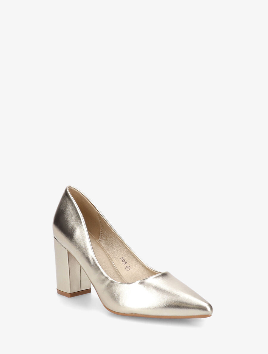Escarpins pointus talon carré - Or - 2
