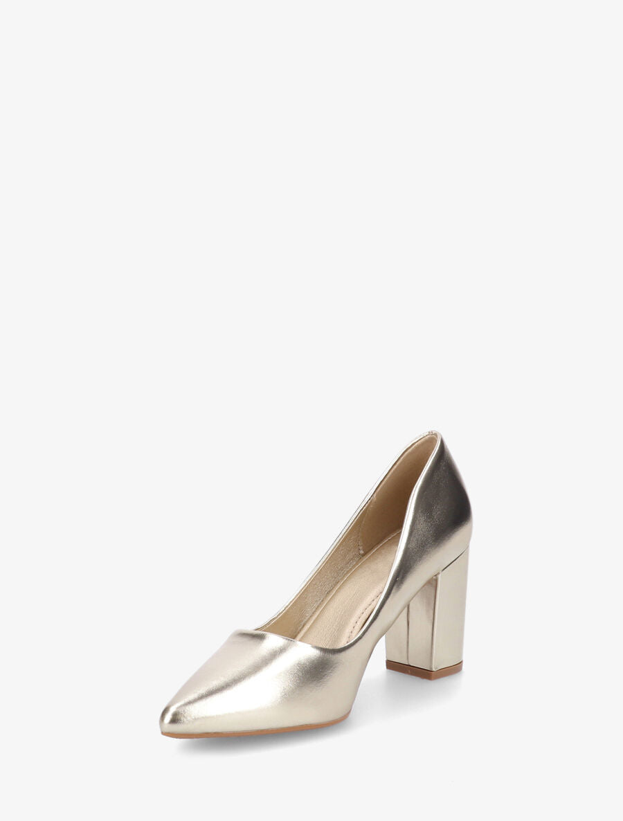 Escarpins pointus talon carré - Or - 3