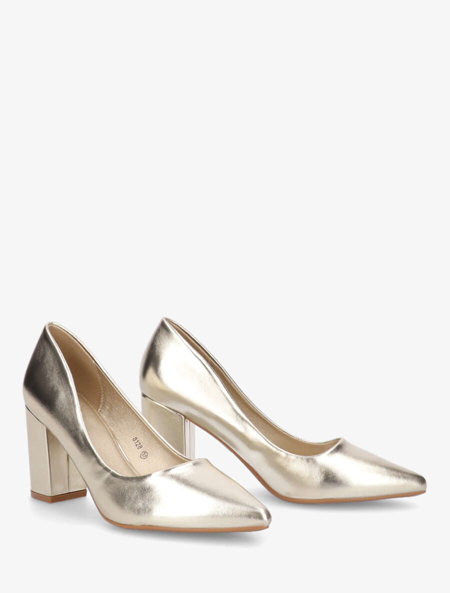 Escarpins pointus talon carré - Or - 4