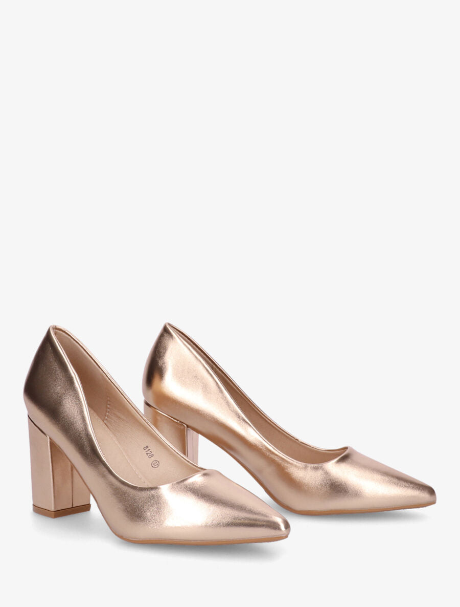 Escarpins pointus talon carré - Rose gold - 4