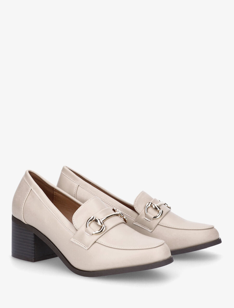 Mocassins à talon et boucle - Beige - 4
