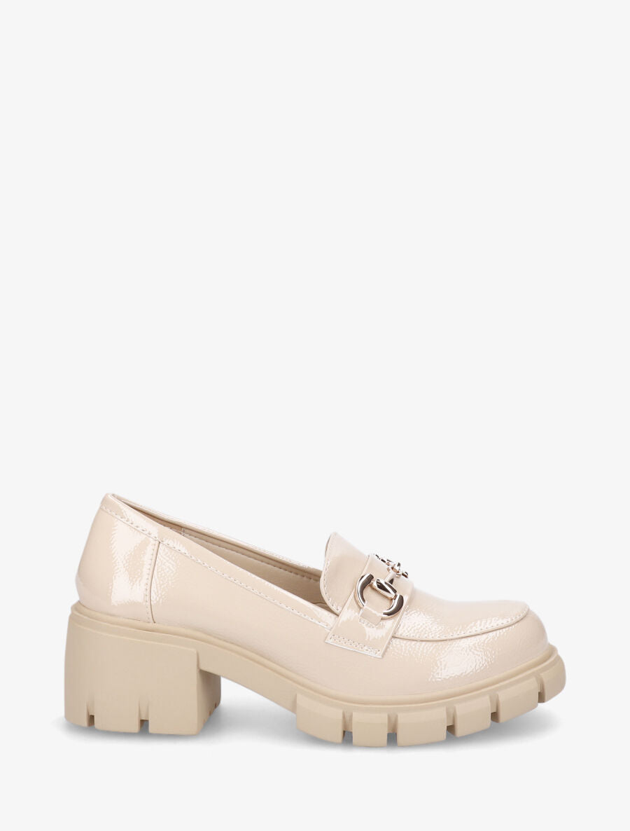 Mocassins vernis à semelle épaisse - Beige - 1