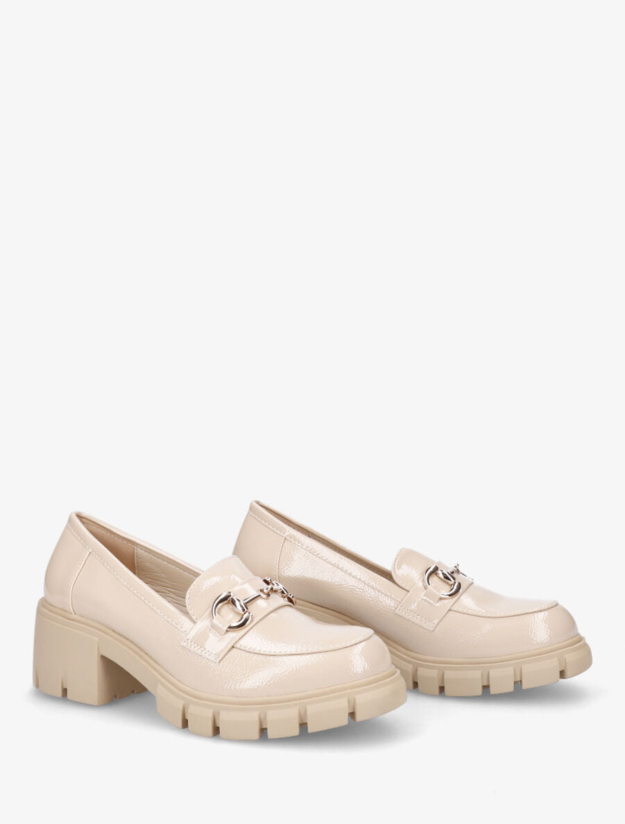 Mocassins vernis à semelle épaisse - Beige - 4