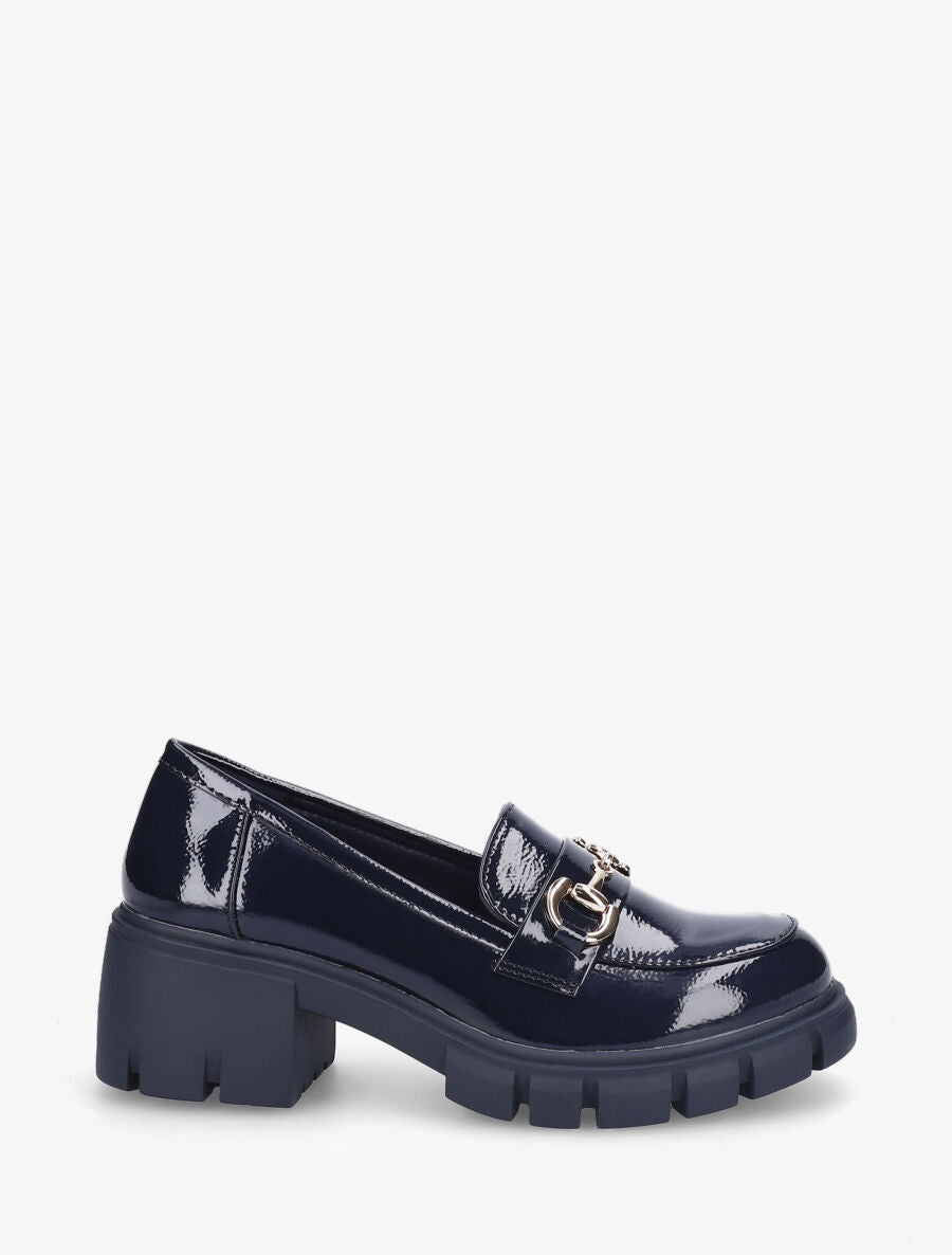 Mocassins vernis à semelle épaisse - Marine - 5
