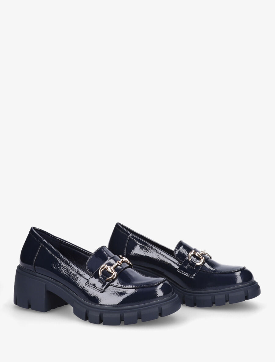 Mocassins vernis à semelle épaisse - Marine - 4