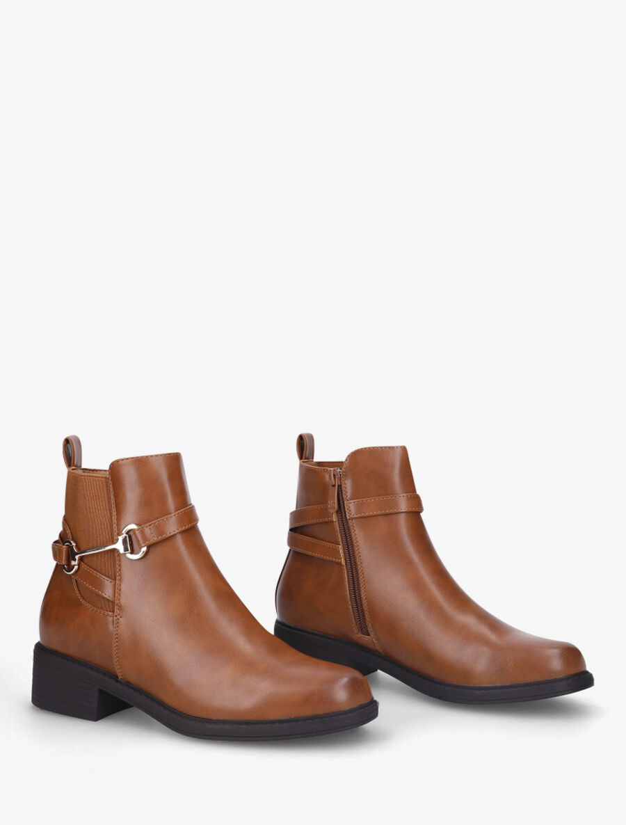 Bottines élastiquées à boucle - Camel - 4