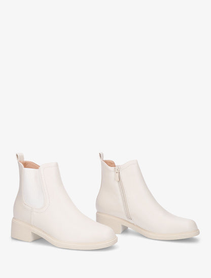 Bottines plates en simili effet patiné - Beige - 4