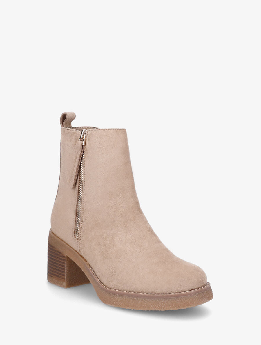Bottines en suédine mi-haute à zip - Beige - 2