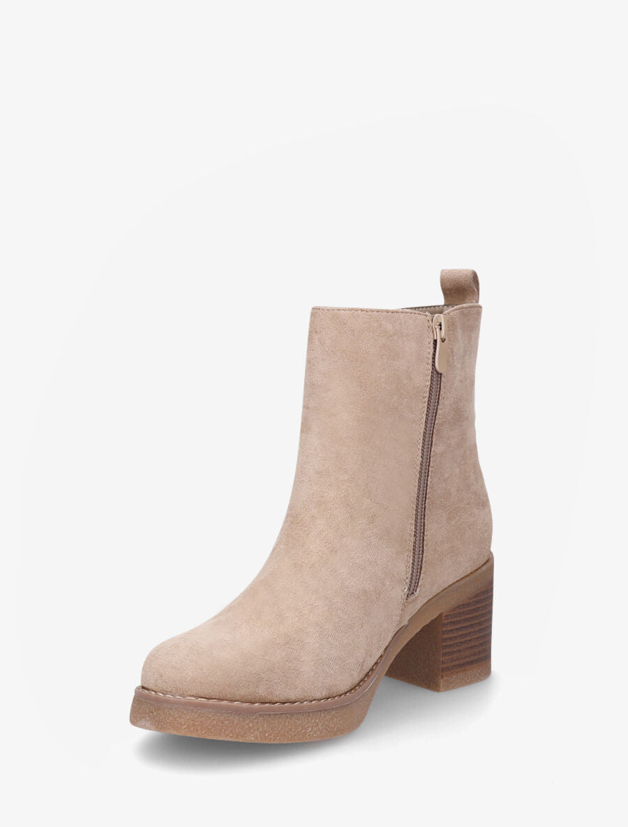 Bottines en suédine mi-haute à zip - Beige - 3
