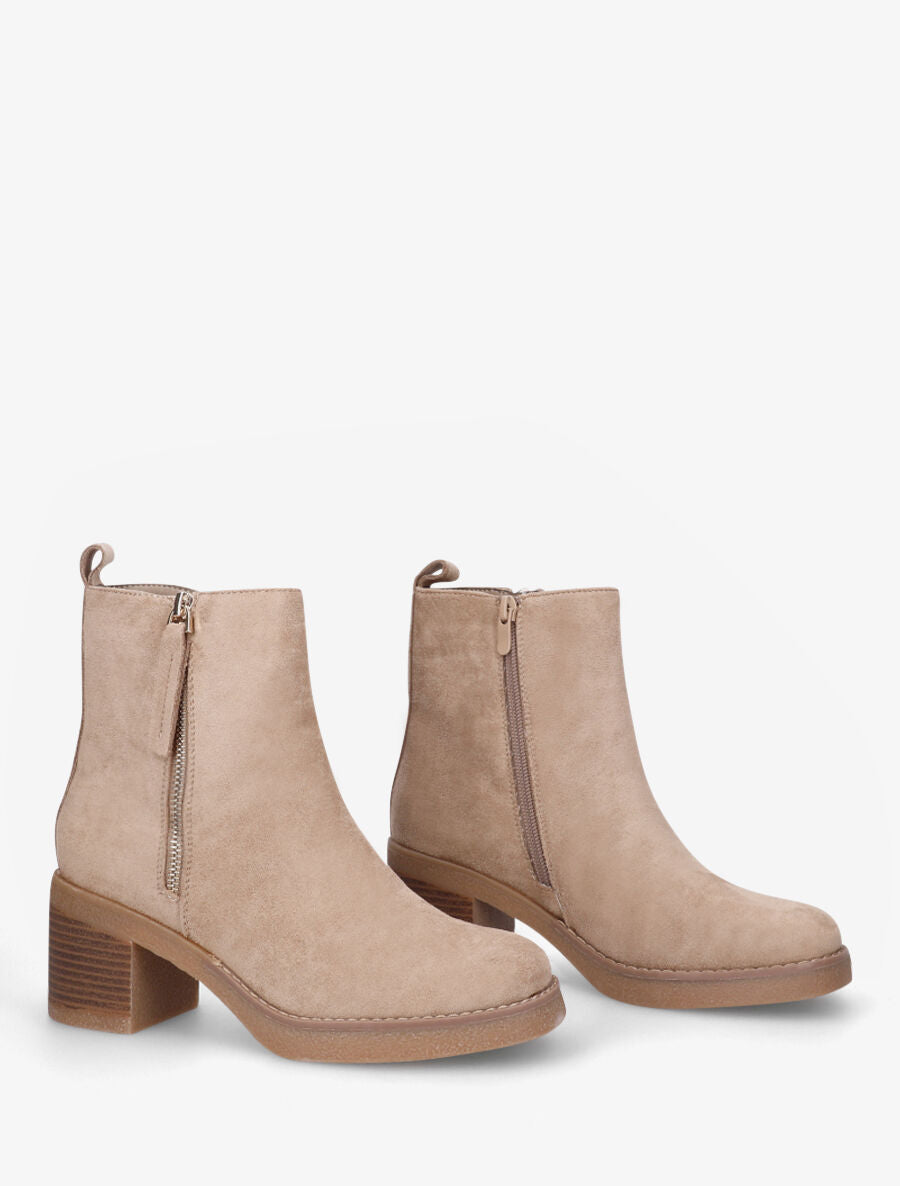 Bottines en suédine mi-haute à zip - Beige - 4