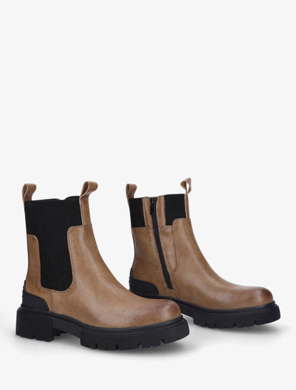 Boots élastiquées en simili - Taupe - 5