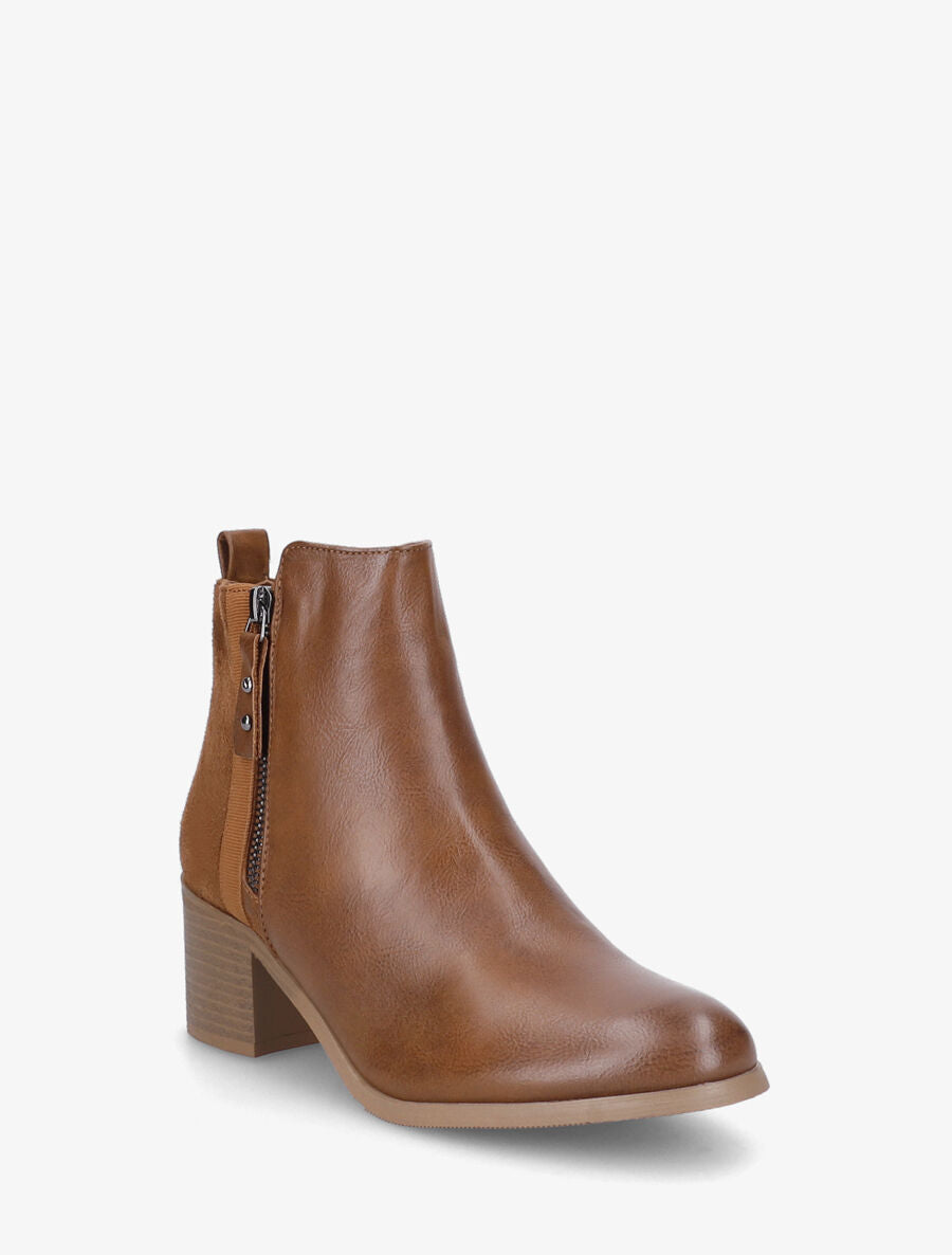 Bottines bi-matière à zip - Camel - 2