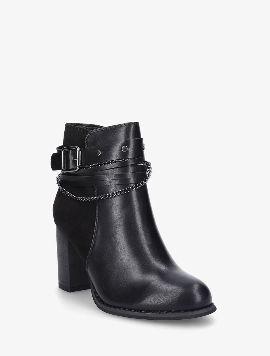 Bottines à talon et chaînes - Noir - 2