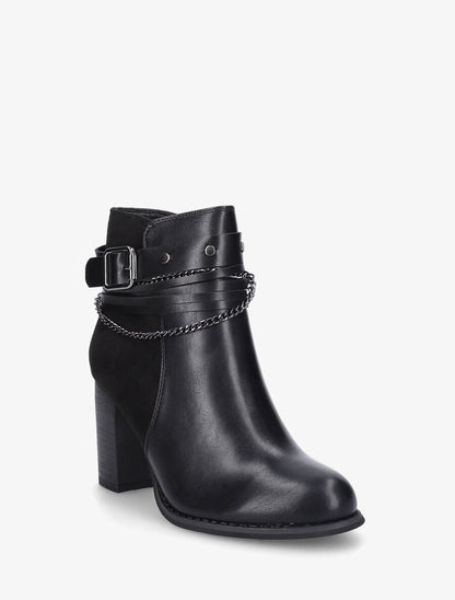 Bottines à talon et chaînes - Noir - 2