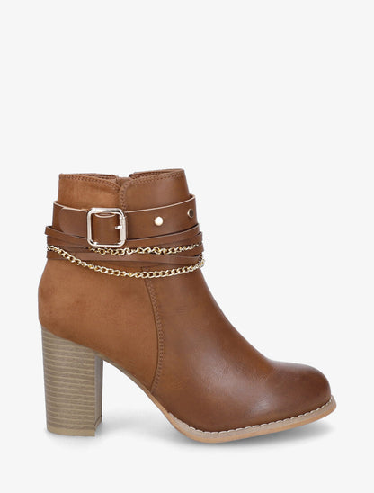 Bottines à talon et chaînes - Camel - 1