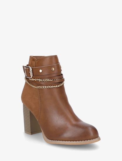 Bottines à talon et chaînes - Camel - 2