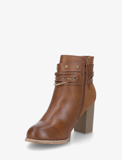 Bottines à talon et chaînes - Camel - 3