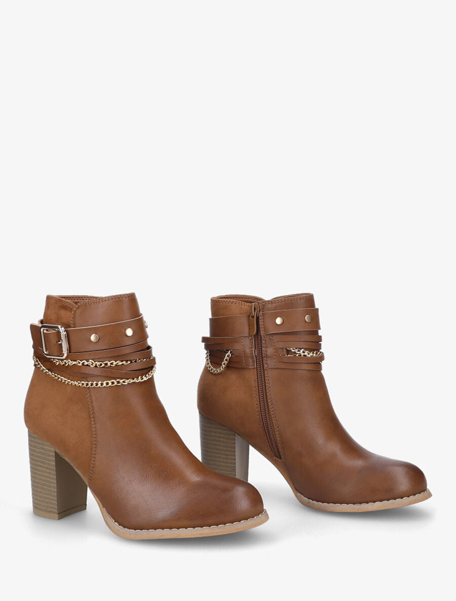 Bottines à talon et chaînes - Camel - 4