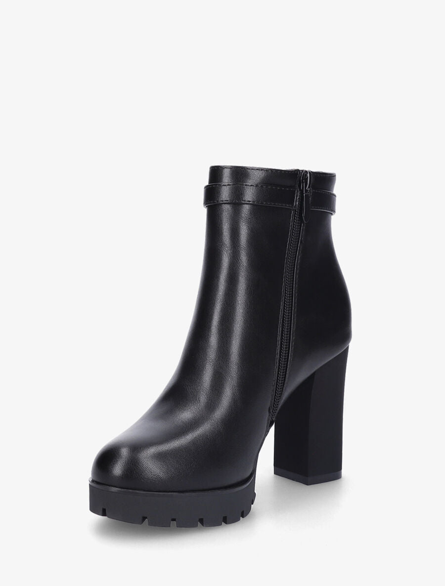 Bottines en simili à talon haut et boucle - Noir - 3