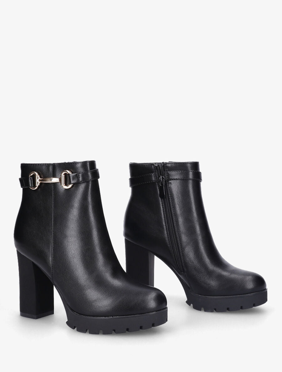 Bottines en simili à talon haut et boucle - Noir - 4