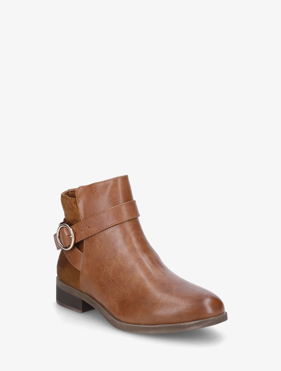 Bottines en simili à boucle ronde - Camel - 2