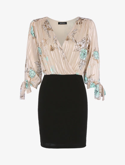 Robe à buste fleuri - Beige - 1