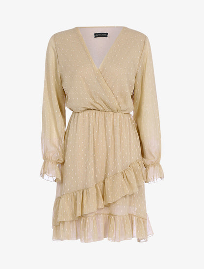 Robe volantée à pois brodés - Beige - 1