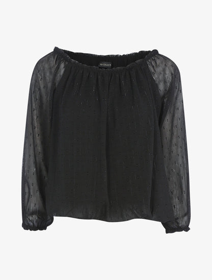 Blouse col élastiqué en voile fin - Noir - 1