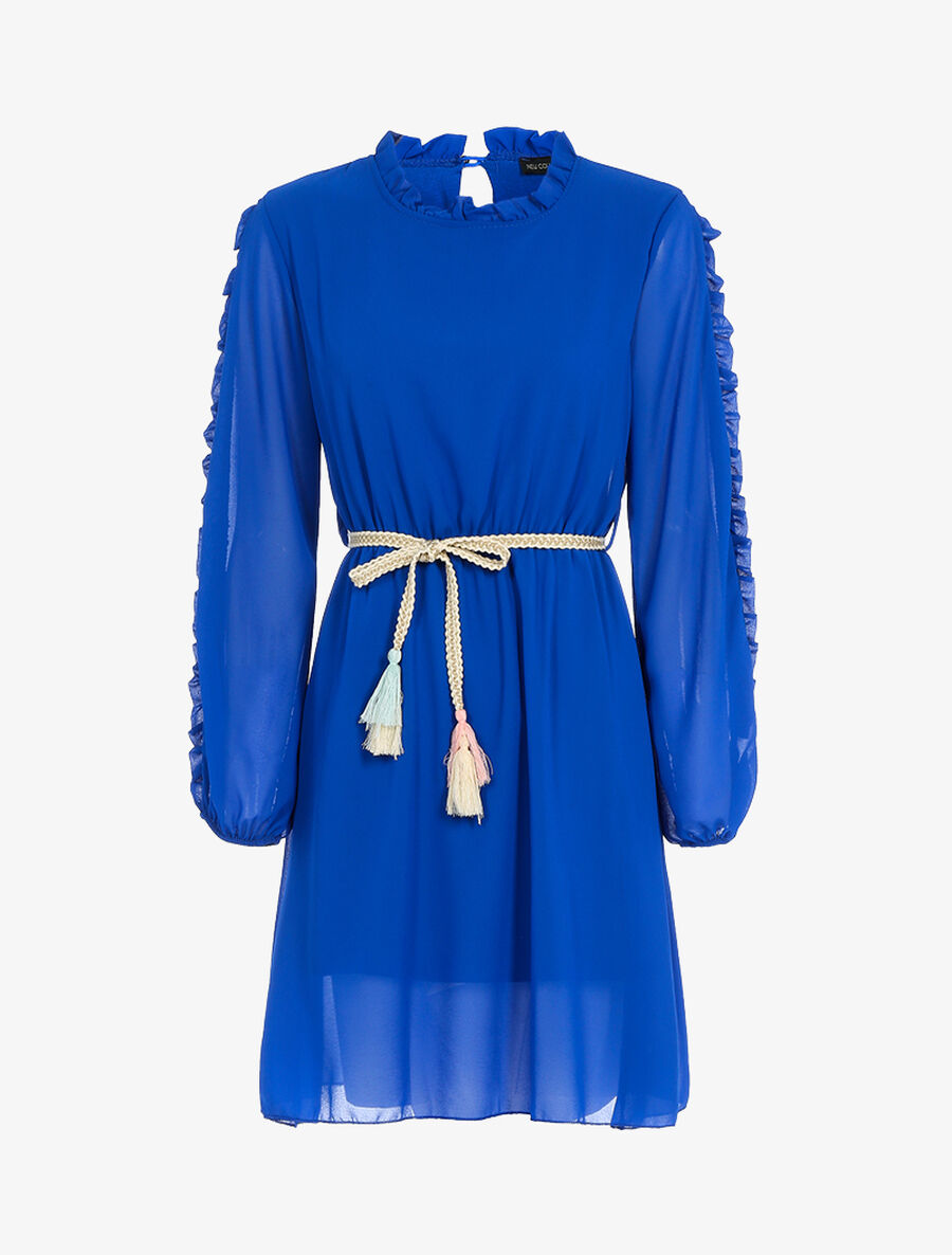 Robe en voile fin et manches volantées - Bleu électrique - 1
