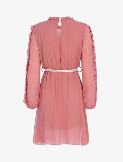 Robe en voile fin et manches volantées - Rose foncé - 2