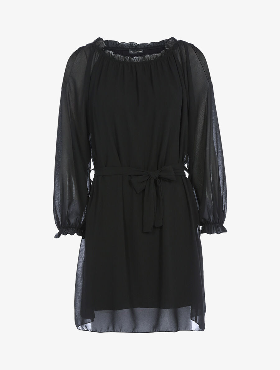 Robe en voile épaules ajourées - Noir - 1