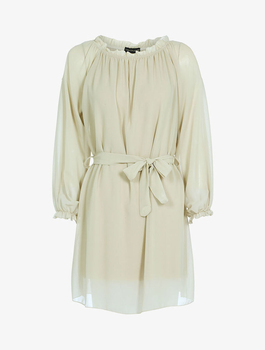 Robe en voile épaules ajourées - Beige - 1
