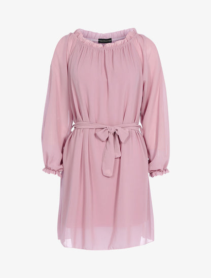 Robe en voile épaules ajourées - Rose - 1