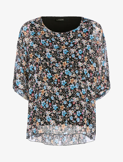 Blouse imprimé floral coupe ample - Noir - 1