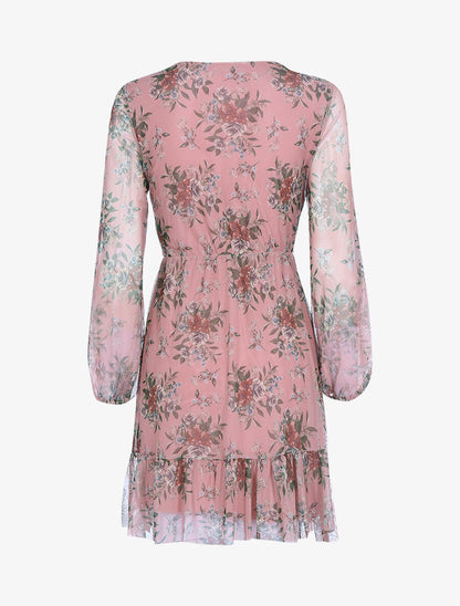 Robe en voile imprimé taille élastiquée - Rose - 2