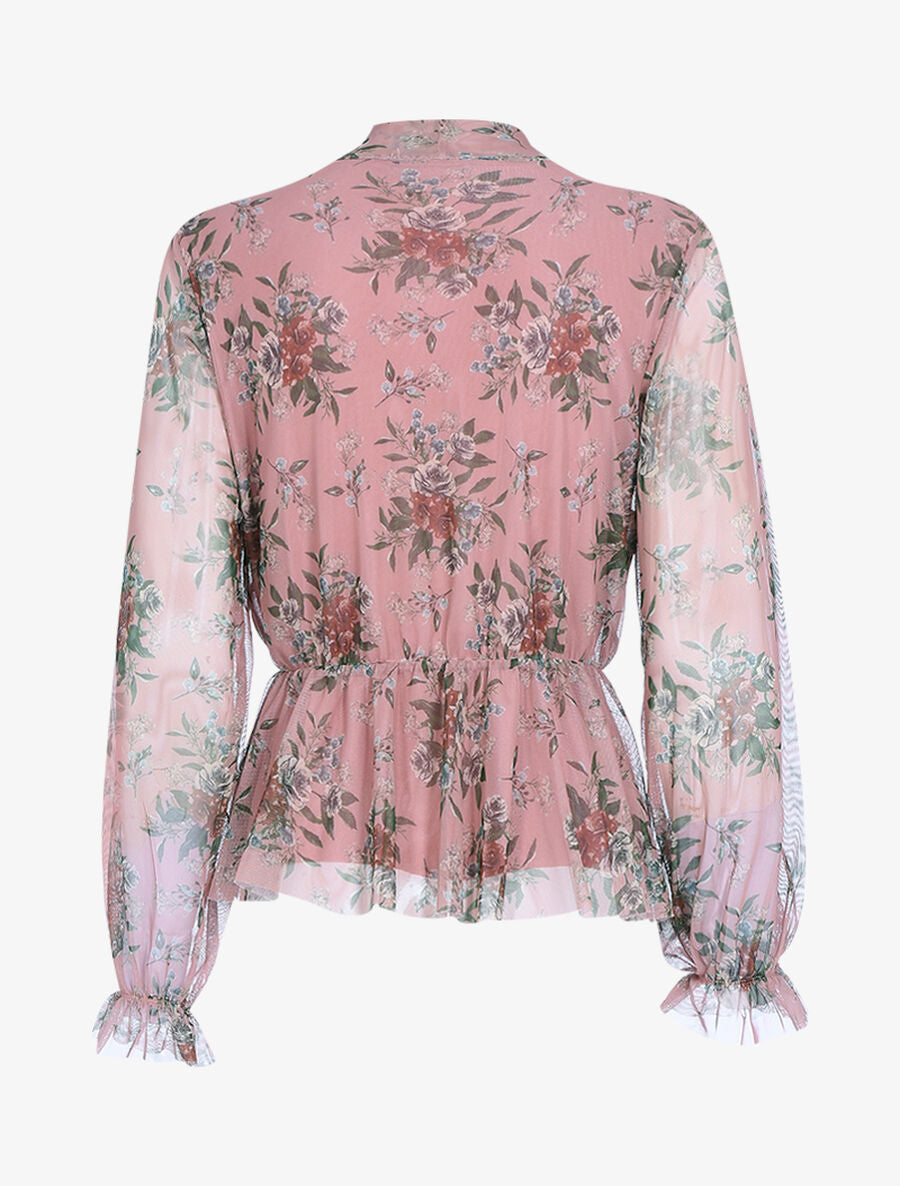 Blouse péplum à col lavallière - Rose - 2
