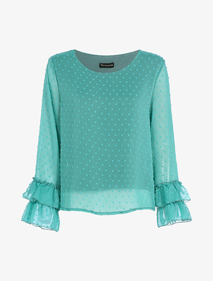 Blouse fluide mouchetée - Bleu turquoise - 1