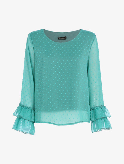 Blouse fluide mouchetée - Bleu turquoise - 1