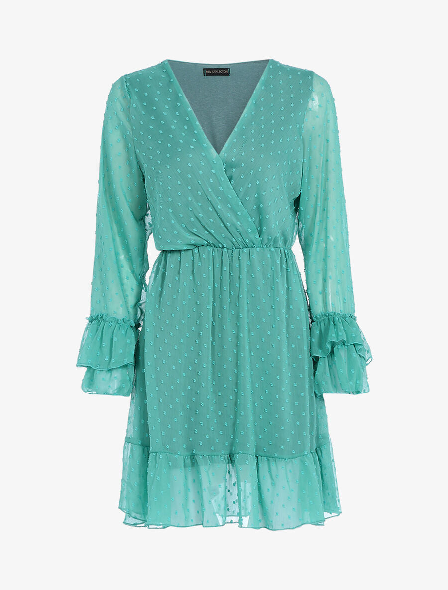 Robe fluide mouchetée - Bleu turquoise - 1