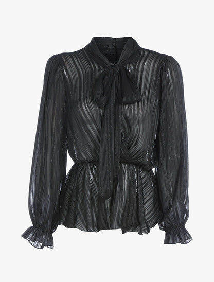 Top en voile à rayures irisées - Noir - 1