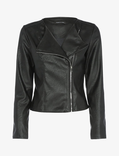 Veste style perfecto en simili - Noir - 1